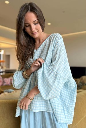 Nonni Gingham Artist Smock Baby Blue